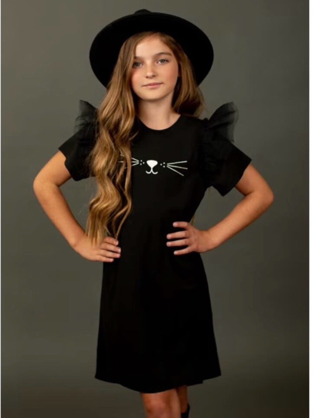 Joyfolie Mia Joy Peyton Black Cat Tulle Ruffle Girls Dress NWT